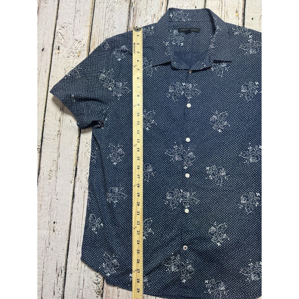 John Varvatos USA Button Up Men's L Blue Skull Floral Print Short Sleeve Shirt - Picture 4 of 7